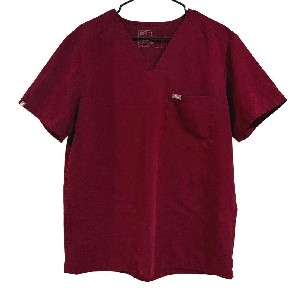 FIGS Leon Technical Collection Scrub Top Burgundy V-Neck Short Sleeve LARGE